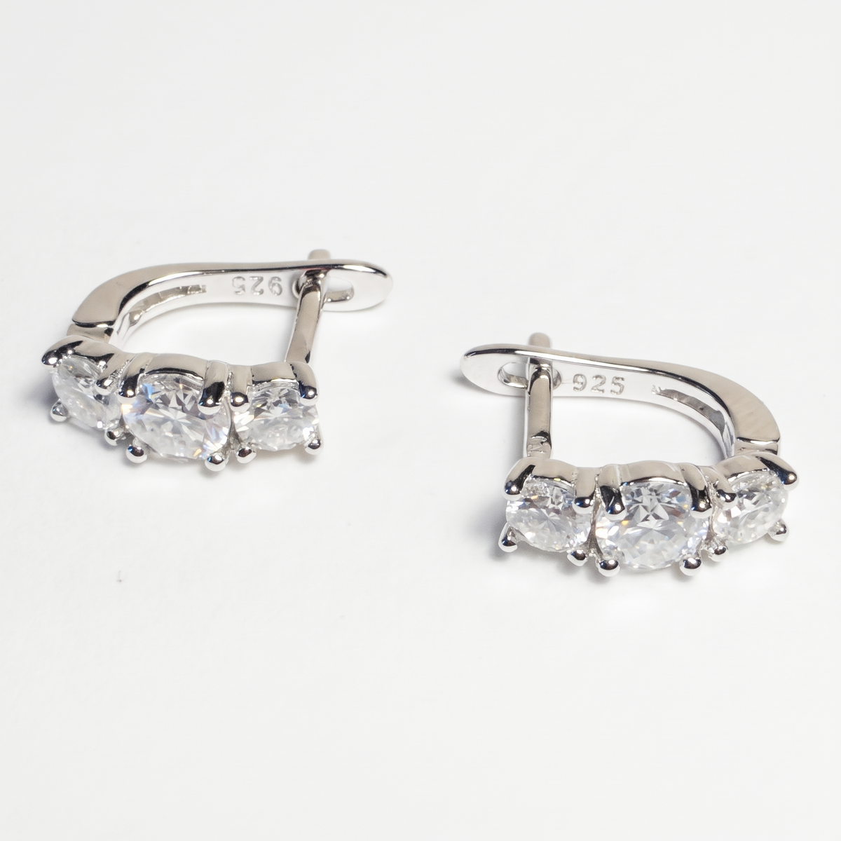 Moissanite Three-Stone Lever-Back Earrings