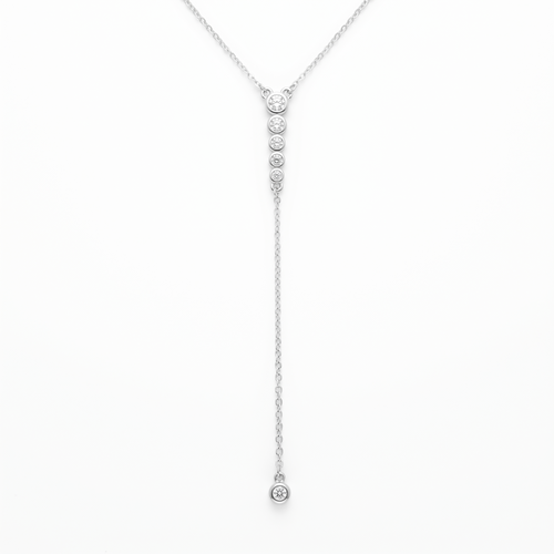 AnastasiaRio moissanite Y lariat necklace in 925 sterling silver, on white