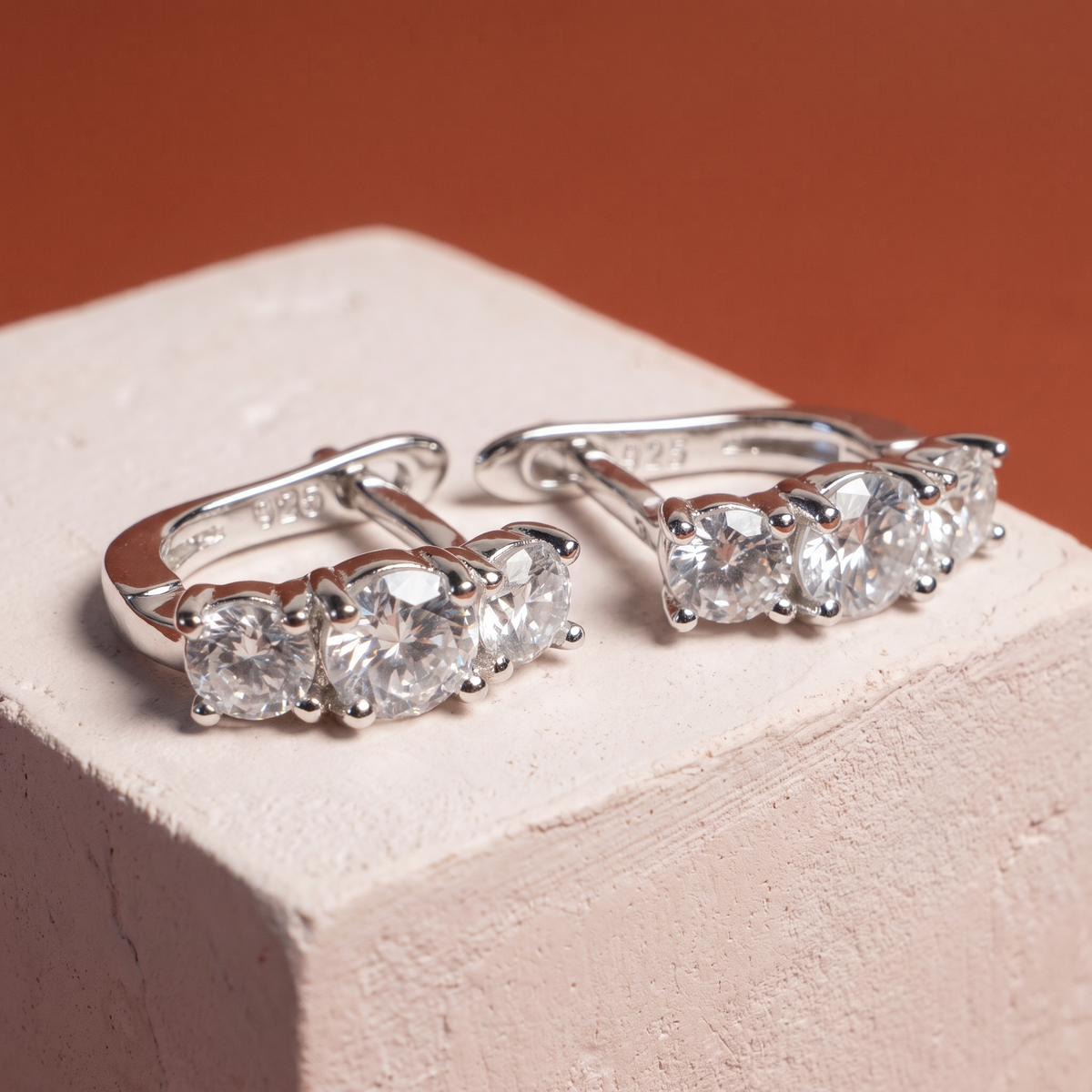 Moissanite Three-Stone Lever-Back Earrings