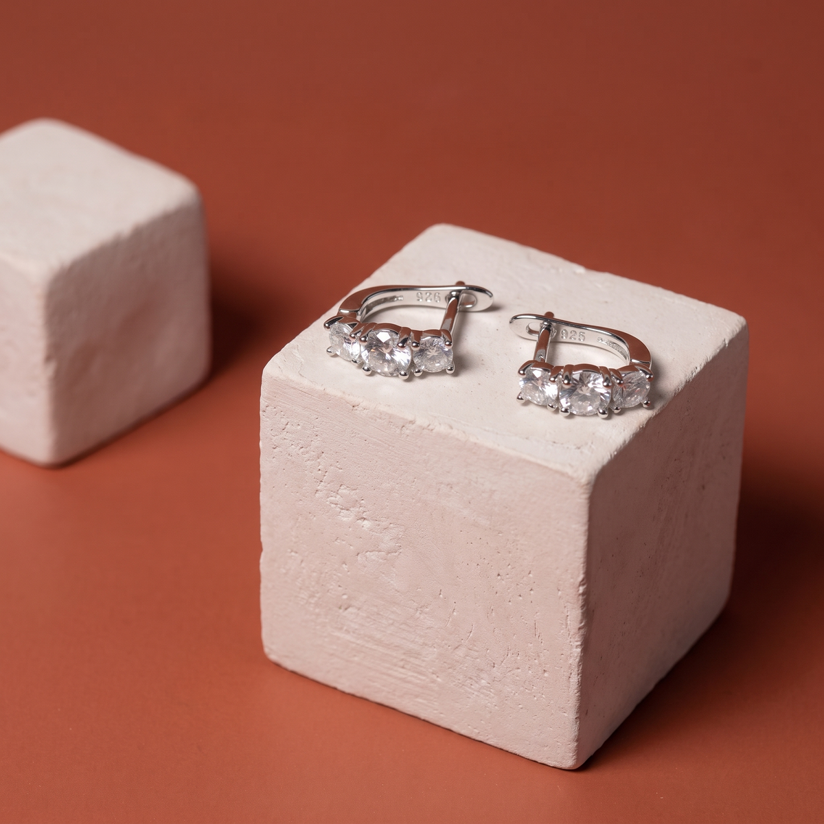 Moissanite Three-Stone Lever-Back Earrings