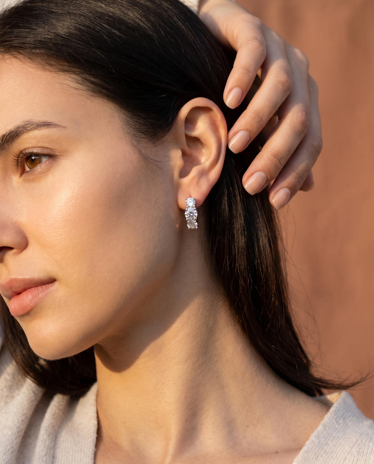 Moissanite Three-Stone Lever-Back Earrings