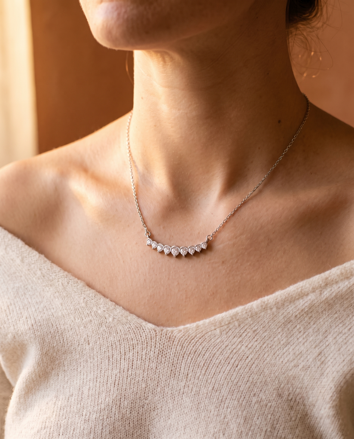 Moissanite Curved Bar Necklace